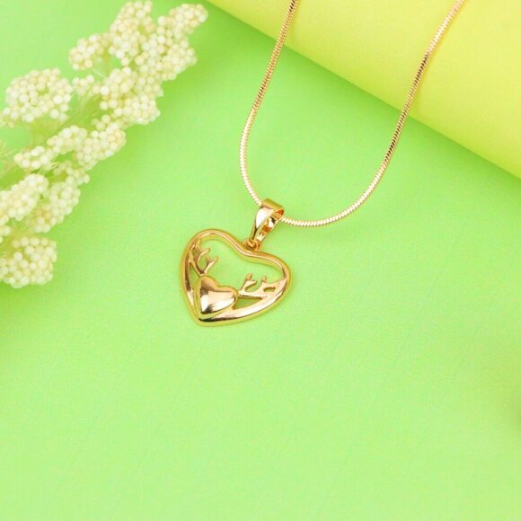 "Heart Shaped Rose Gold Pendant with Antler Design Accent, XPPT1267 - Picture 13 of 13